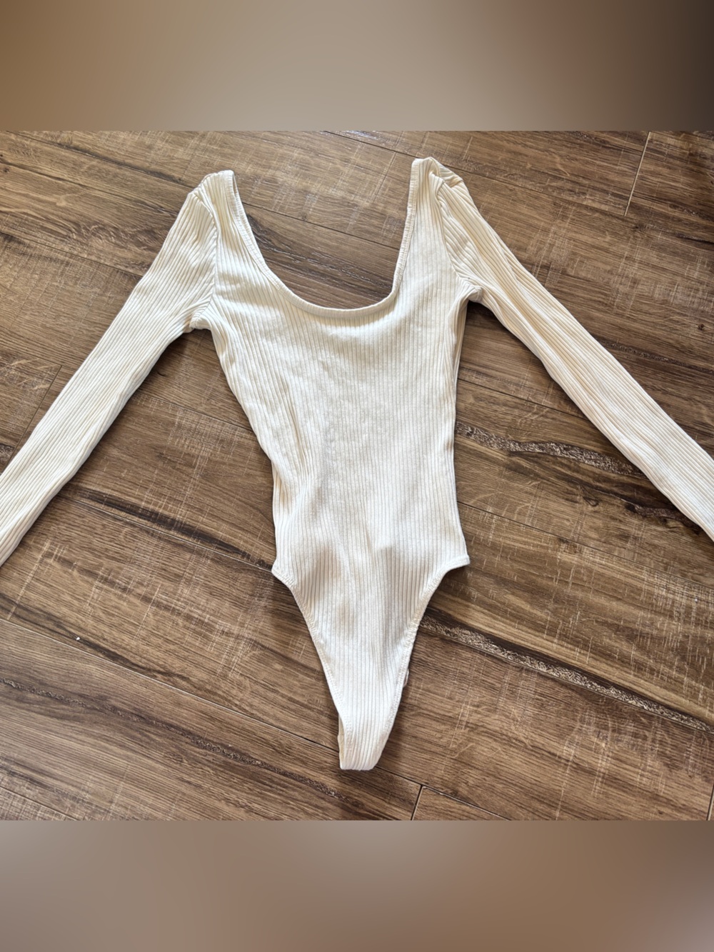 Wilfred aritzia Ribbed Long-Sleeve One-Piece Bodysuit in Cream